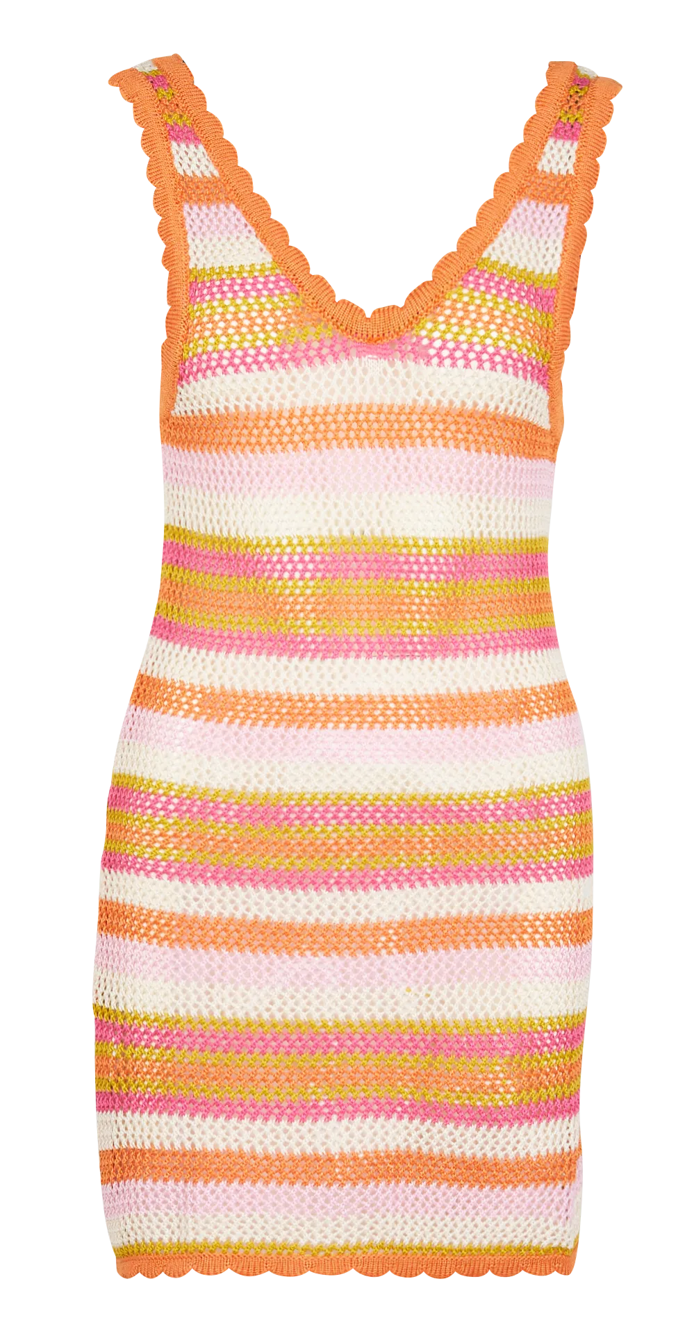 BANANA MOON SILOAM WILDERNE  VESTIDO DE RAYAS DE GANCHILLO CON CUELLO EN V DE ALGODóN EN ROSA