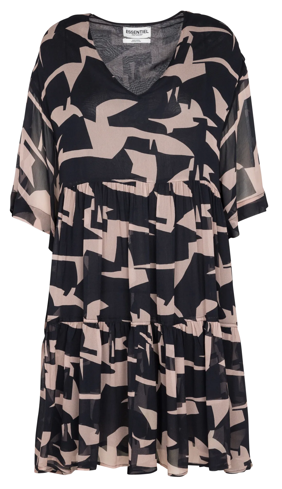 BERLING  VESTIDO MIDI CON CUELLO DE PICO ESTAMPADO EN ROSA
