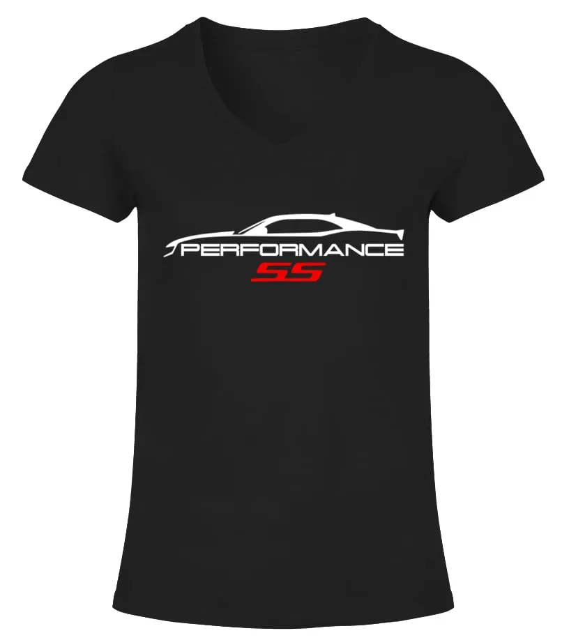 CAMARO SS TSHIRT CAR SILHOUETTE 5TH GENERATION RS BK CAMISETA CUELLO PICO MUJER