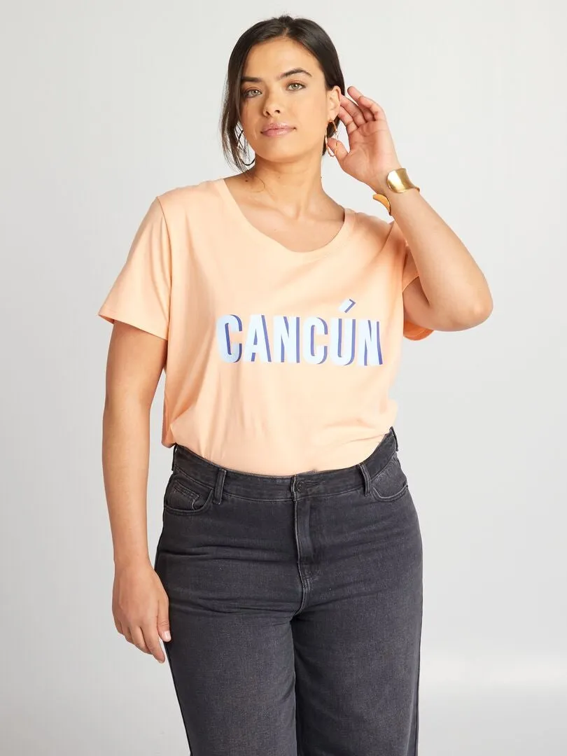 CAMISETA DE ALGODóN CON ESTAMPADO  NARANJA