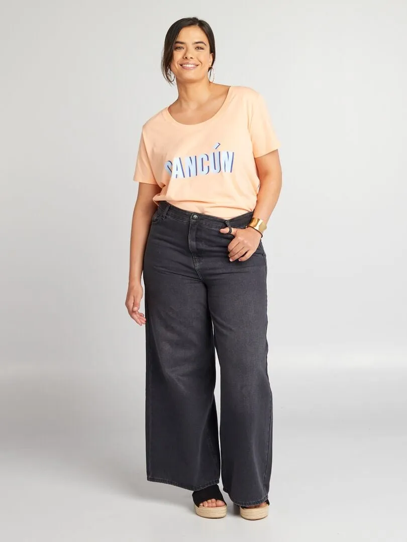 CAMISETA DE ALGODóN CON ESTAMPADO  NARANJA
