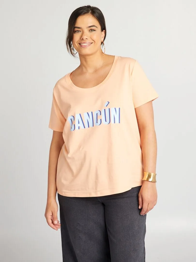 CAMISETA DE ALGODóN CON ESTAMPADO  NARANJA