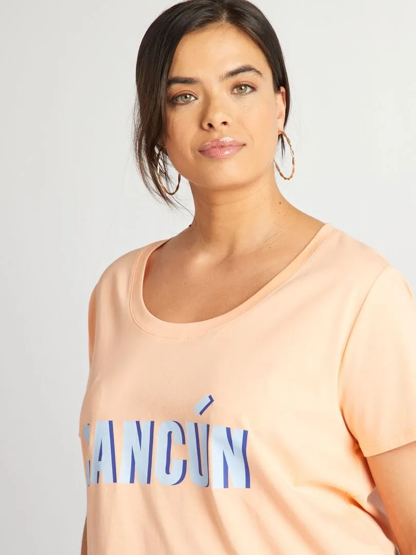 CAMISETA DE ALGODóN CON ESTAMPADO  NARANJA