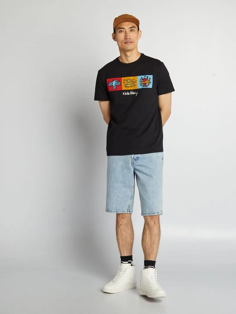 CAMISETA DE CUELLO REDONDO 'KEITH HARING'  NEGRO