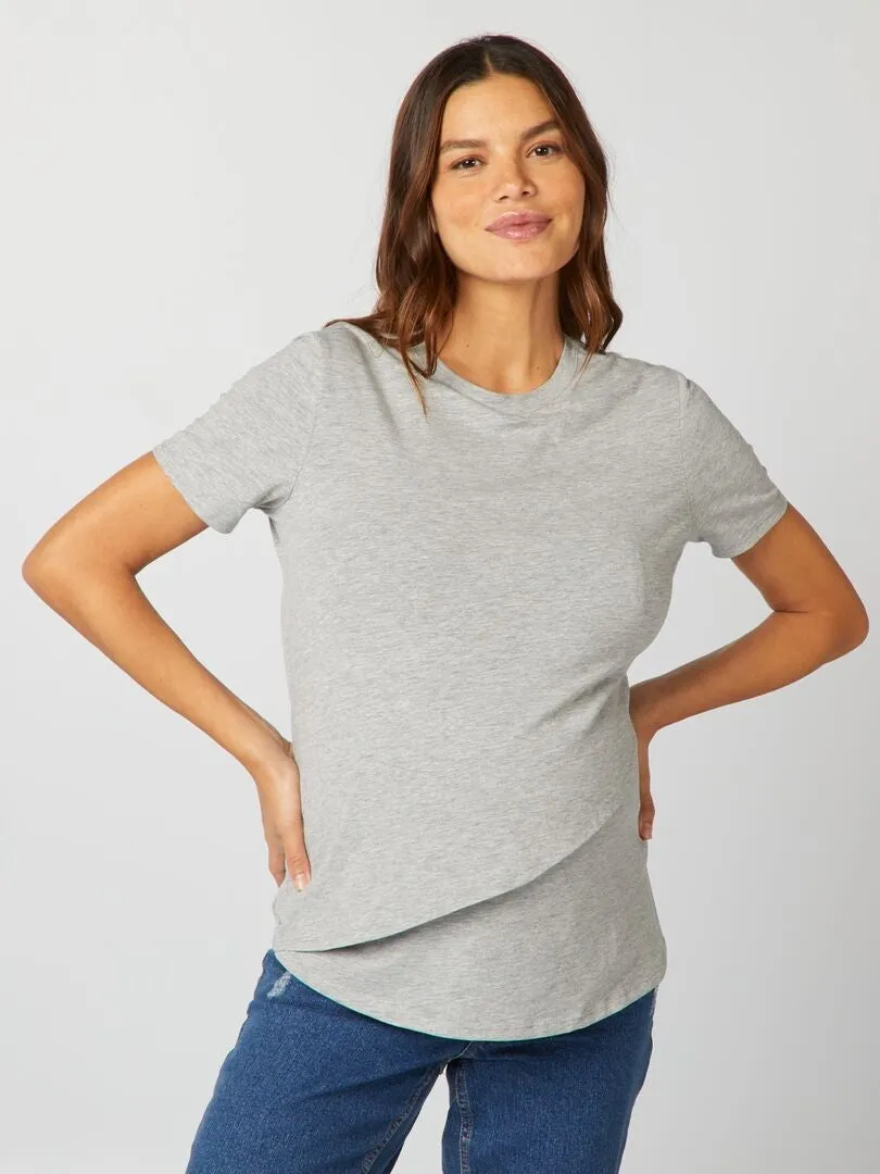 CAMISETA DE LACTANCIA CRUZADA  GRIS