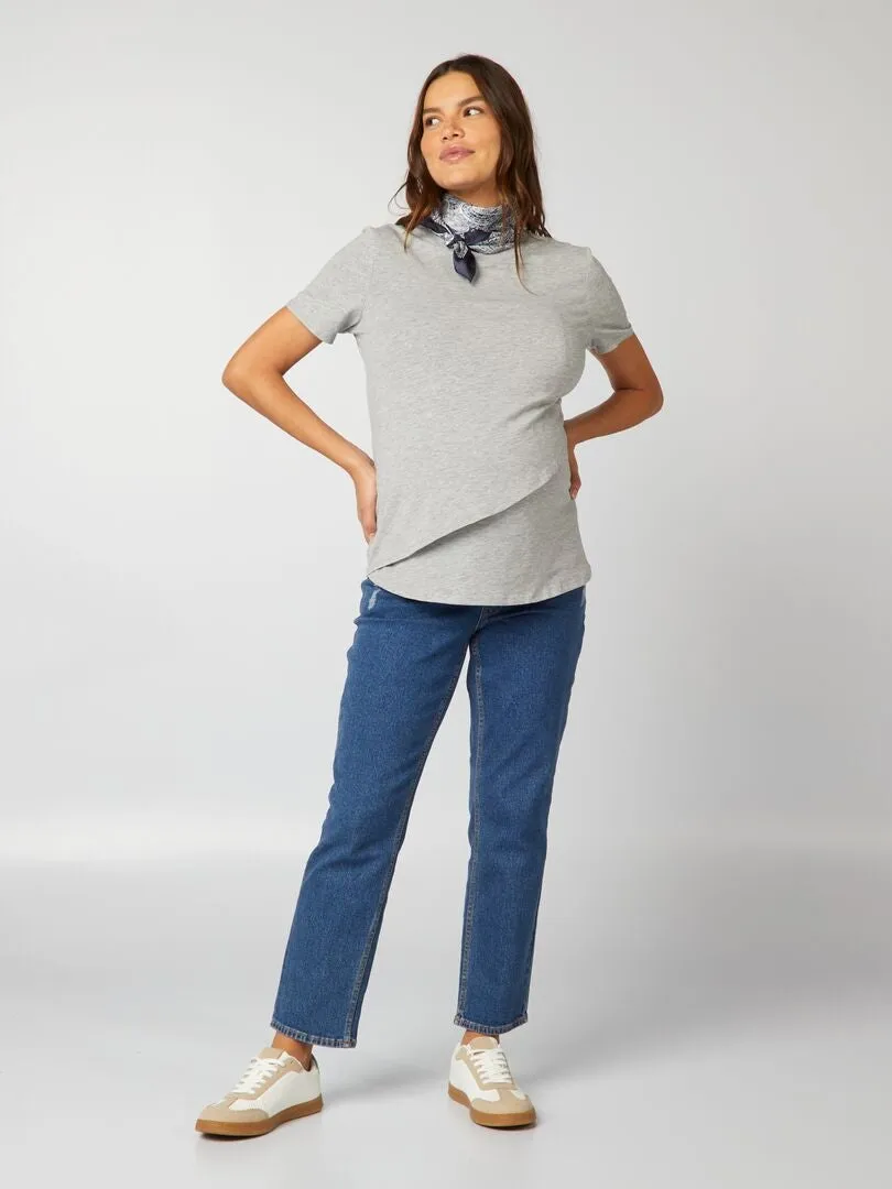 CAMISETA DE LACTANCIA CRUZADA  GRIS