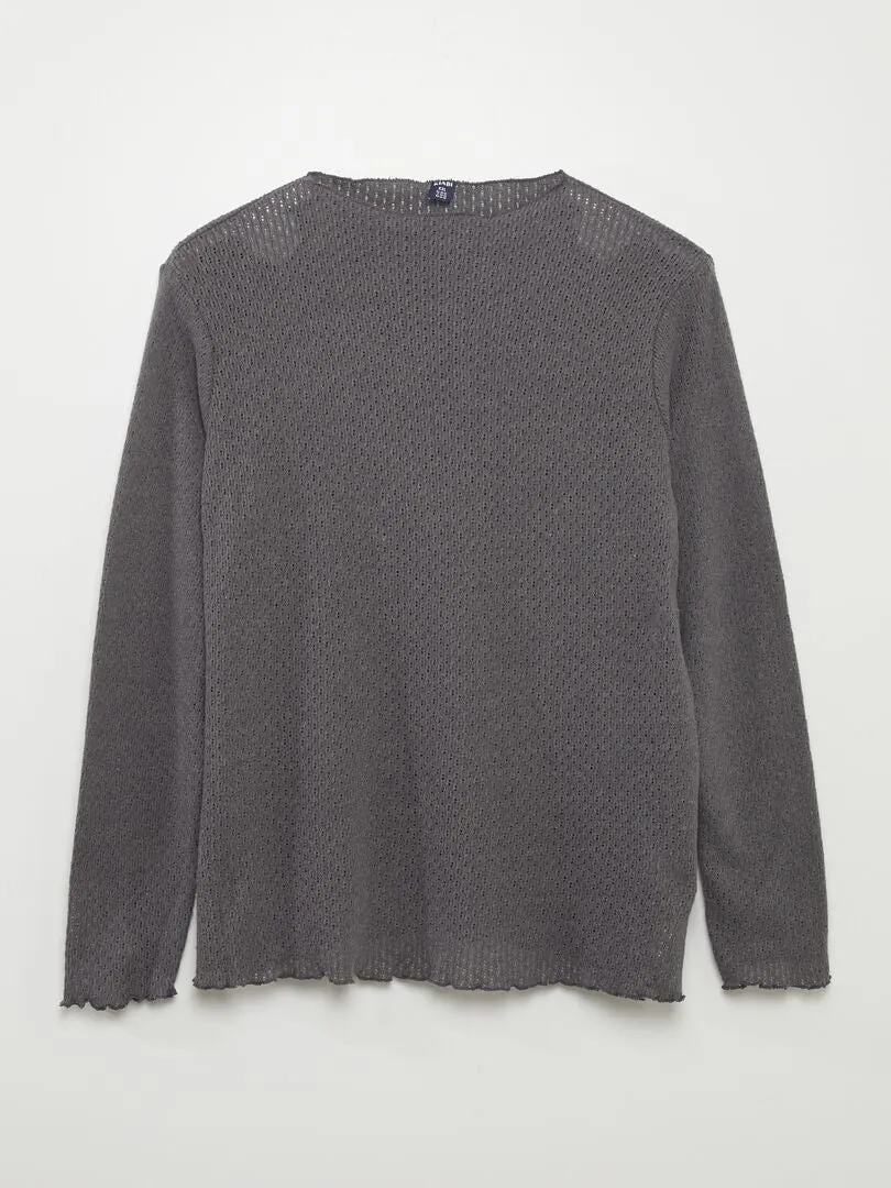 CAMISETA DE PUNTO CALADO  GRIS