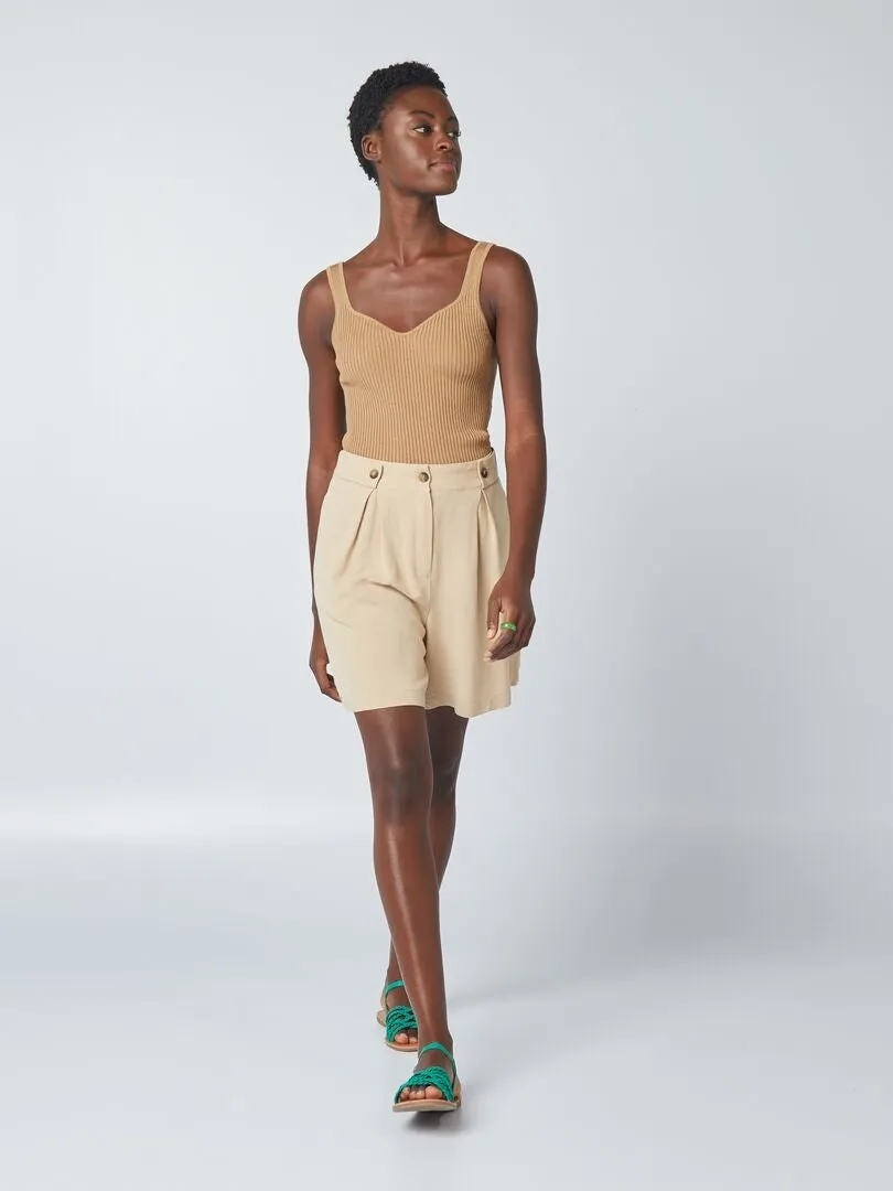 CAMISETA DE TIRANTES DE PUNTO DE CANALé  BEIGE