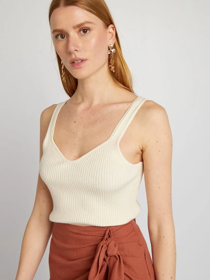 CAMISETA DE TIRANTES DE PUNTO DE CANALé  BLANCO