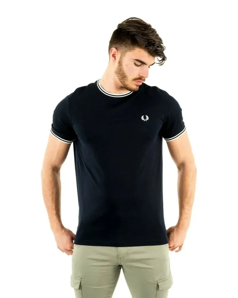 Camiseta fred perry marino vivo cuello mangas logo bordado pecho