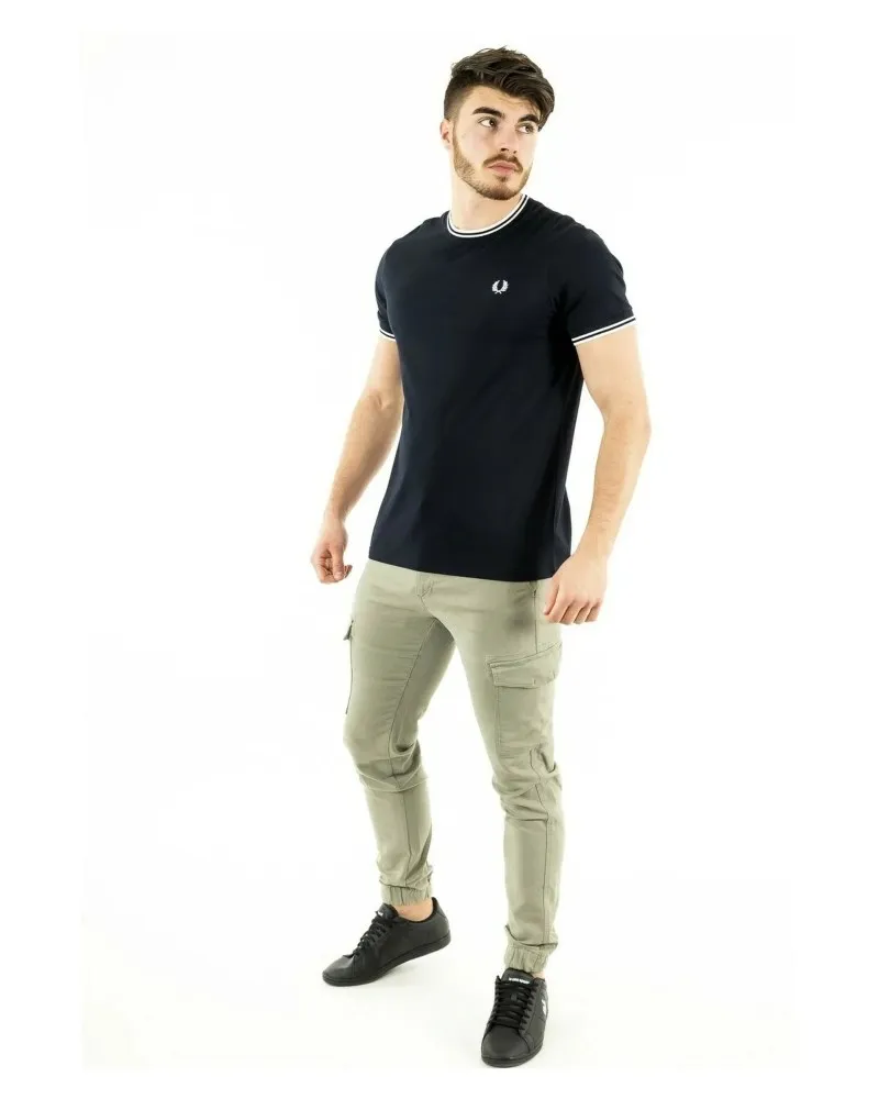 Camiseta fred perry marino vivo cuello mangas logo bordado pecho