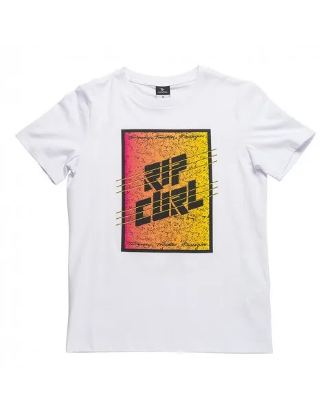 Camiseta RIP CURL Niño manga corta surfera AGGROFRAME RECTANGLE SS TEE Optica white Ref. KTELB4 blanca logo pech