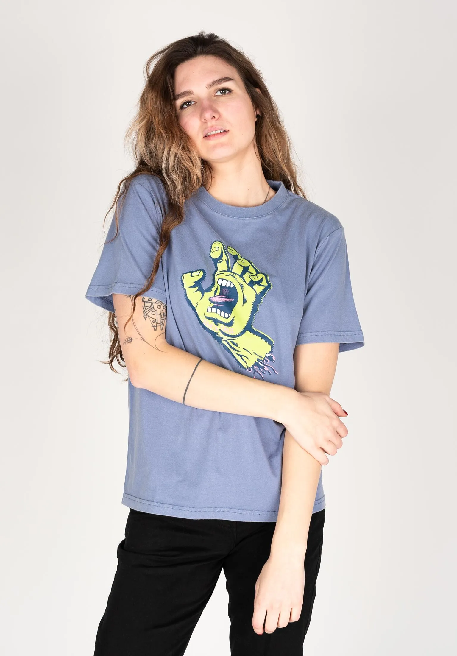 CAMISETA SANTA CRUZ CHICA MANGA CORTA RIGIT SCREAMING HAND TSHIRT REFSCA WTE 1901 NAVY WASHLILA