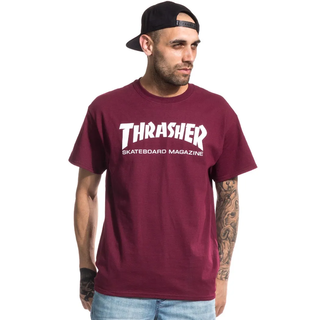 CAMISETA THRASHER MAGAZINE HOMBRE FLAME MANGA CORTA SKATE MAG TSHIRT REF. TSR110295 MAROON GRANATE CON LOGO BLANCO