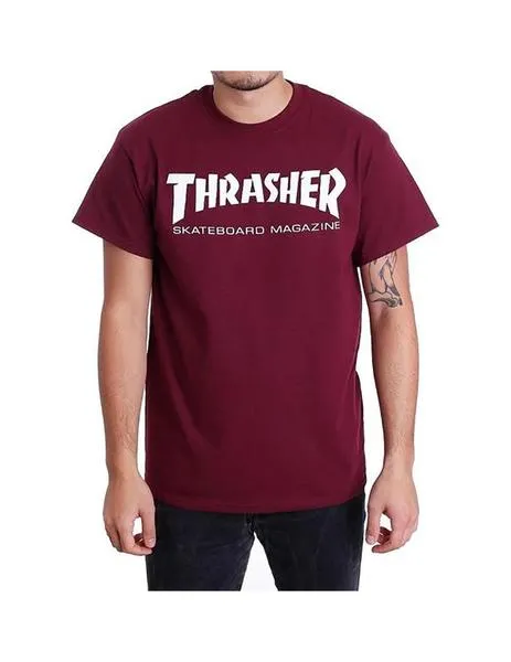 CAMISETA THRASHER MAGAZINE HOMBRE FLAME MANGA CORTA SKATE MAG TSHIRT REF. TSR110295 MAROON GRANATE CON LOGO BLANCO