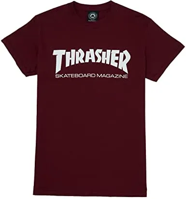CAMISETA THRASHER MAGAZINE HOMBRE FLAME MANGA CORTA SKATE MAG TSHIRT REF. TSR110295 MAROON GRANATE CON LOGO BLANCO