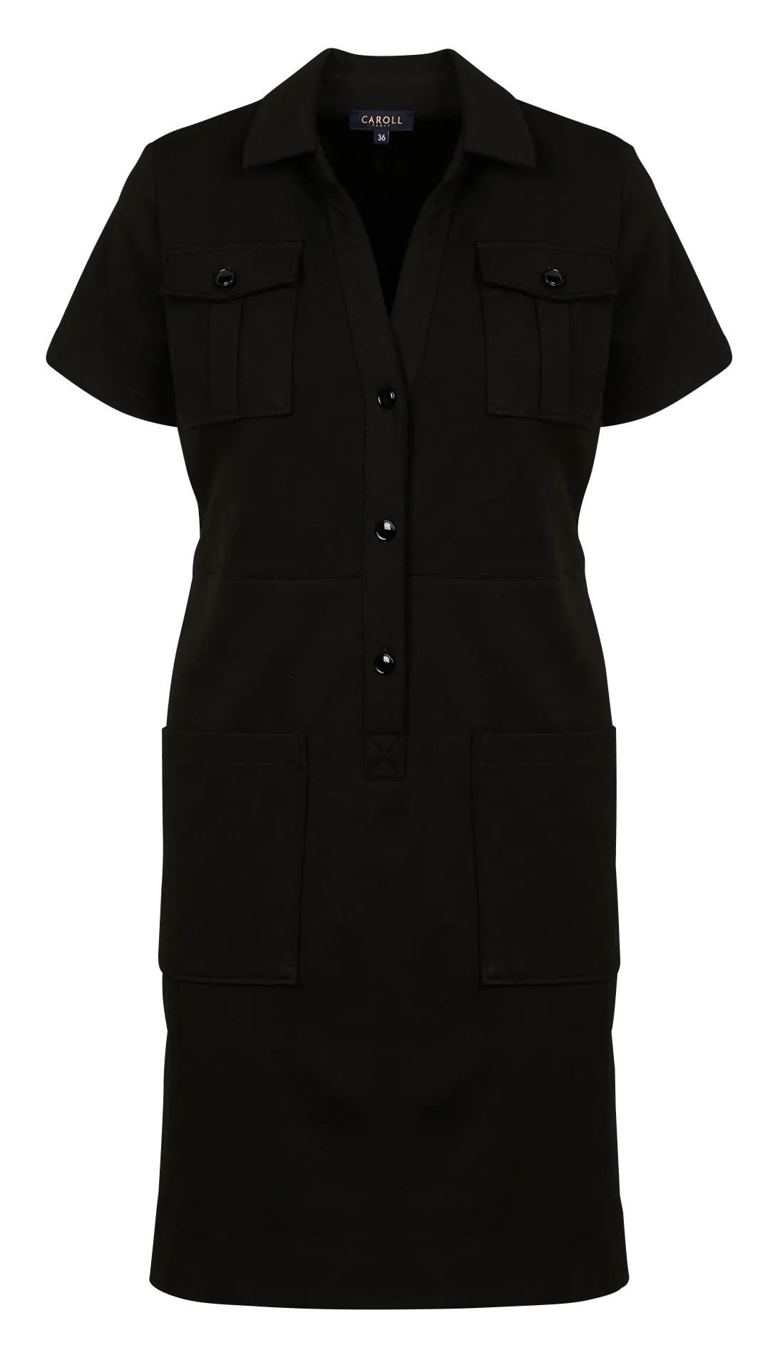 CAROLL LAURE2  VESTIDO MIDI RECTO CON CUELLO CLáSICO EN NEGRO