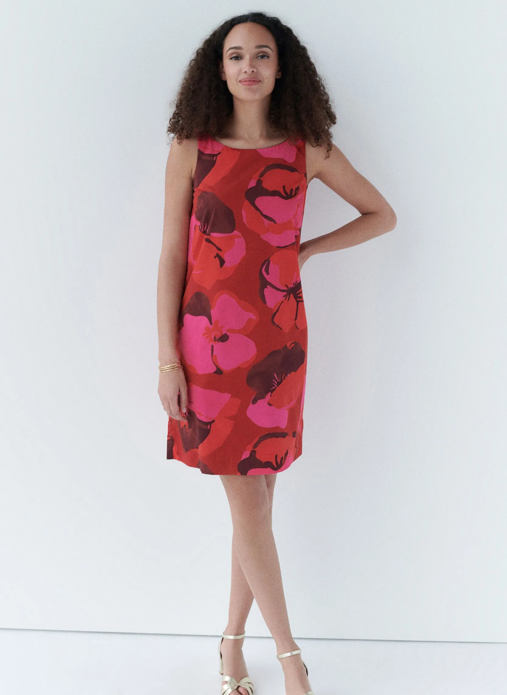 CAROLL RAVIE  VESTIDO RECTO CUELLO REDONDO DE ALGODóN EN ROSA