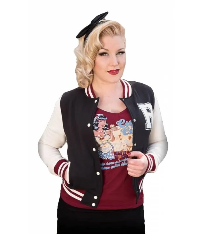 CHAQUETA BEISBOLERA PARA MUJER (NEGRO) / LADIES SWEAT COLLEGE JACKET (BLACK)  RUMBLE59 RUM451