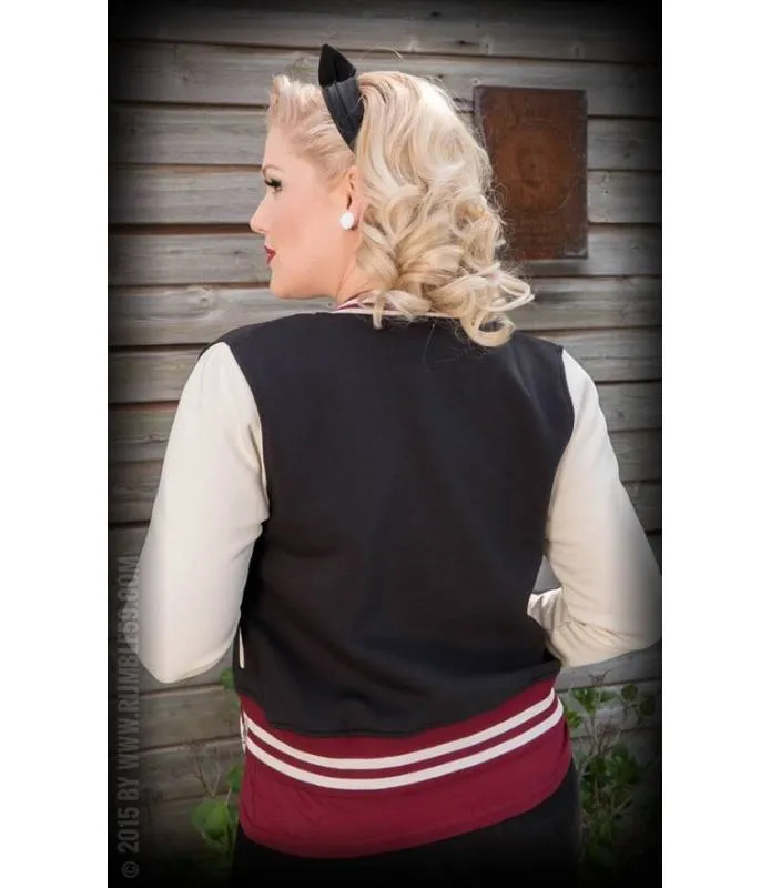 CHAQUETA BEISBOLERA PARA MUJER (NEGRO) / LADIES SWEAT COLLEGE JACKET (BLACK)  RUMBLE59 RUM451