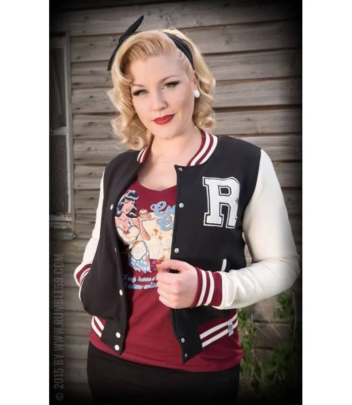 CHAQUETA BEISBOLERA PARA MUJER (NEGRO) / LADIES SWEAT COLLEGE JACKET (BLACK)  RUMBLE59 RUM451