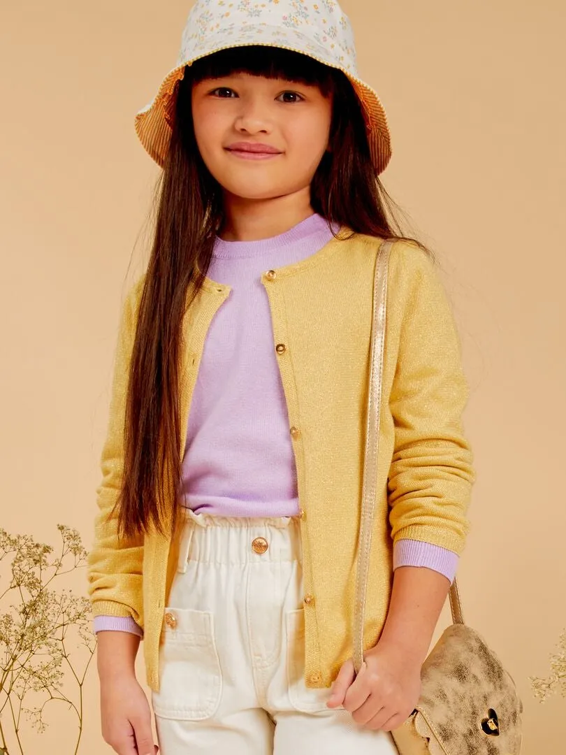 CHAQUETA DE PUNTO CON BOTONES DE FANTASíA  AMARILLO