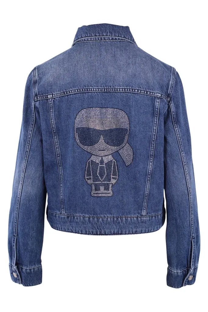 Chaqueta vaquera azul con logo kar con cristales