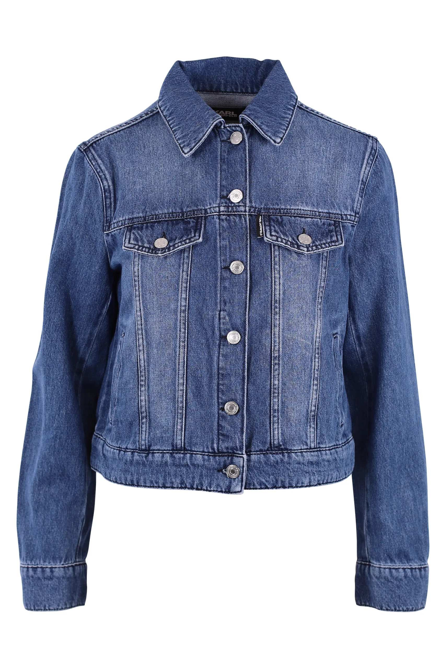 Chaqueta vaquera azul con logo kar con cristales