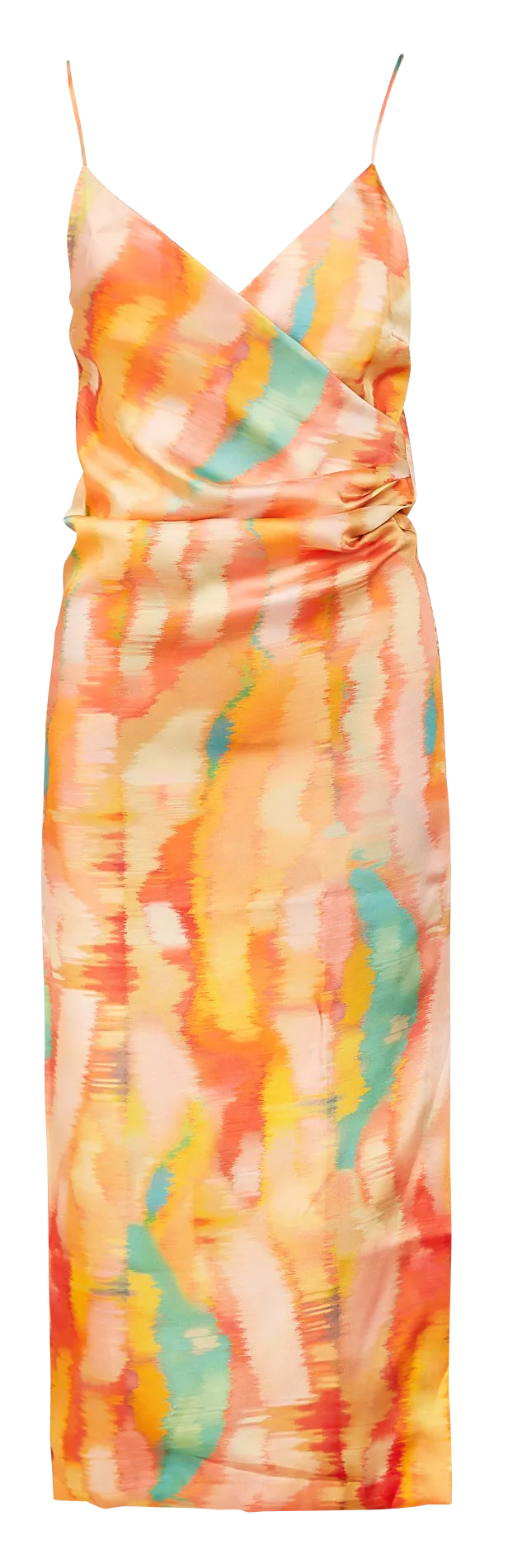 CLEM  VESTIDO LARGO CON ABERTURA Y ESTAMPADO EN NARANJA