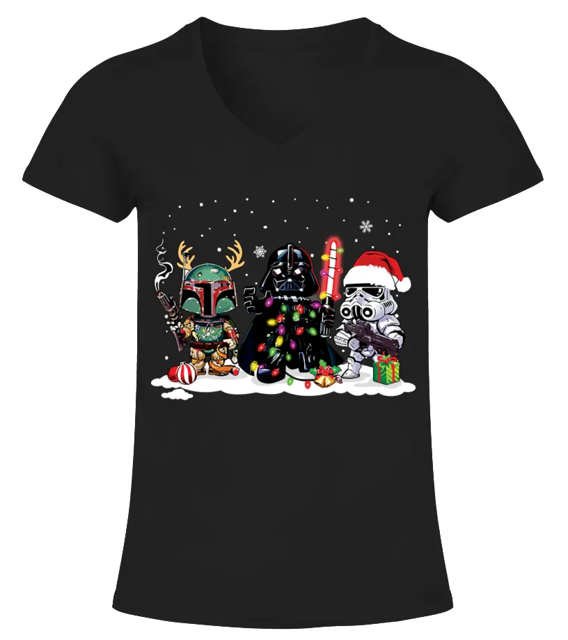 Darth Vader Boba Fett Stormtrooper Star Wars Christmas Camiseta cuello pico Mujer