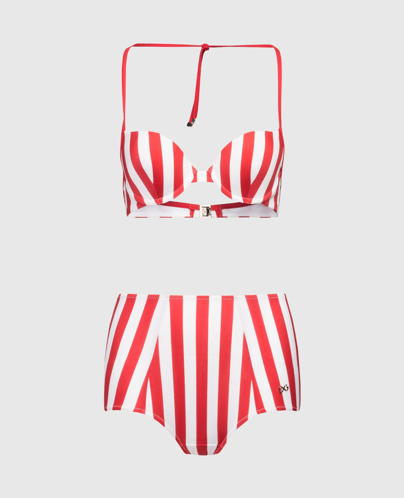 Dolce&Gabbana White striped swimsuit with logo