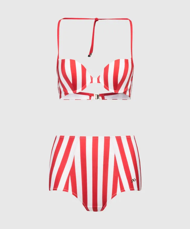 Dolce&Gabbana White striped swimsuit with logo