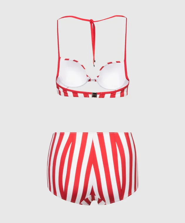 Dolce&Gabbana White striped swimsuit with logo