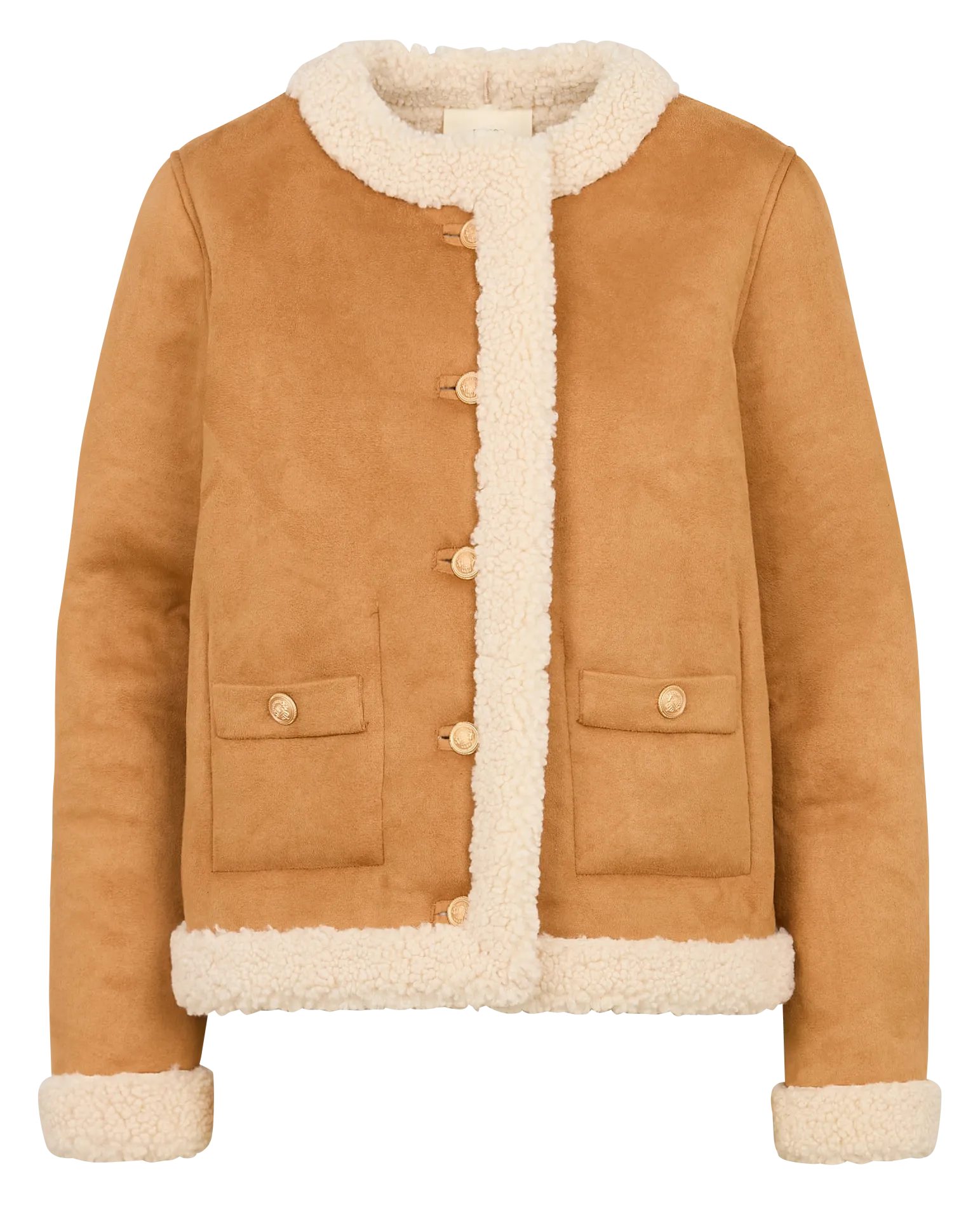 EDUNA  CHAQUETA CUELLO REDONDO DE SHERPA EN MARRON