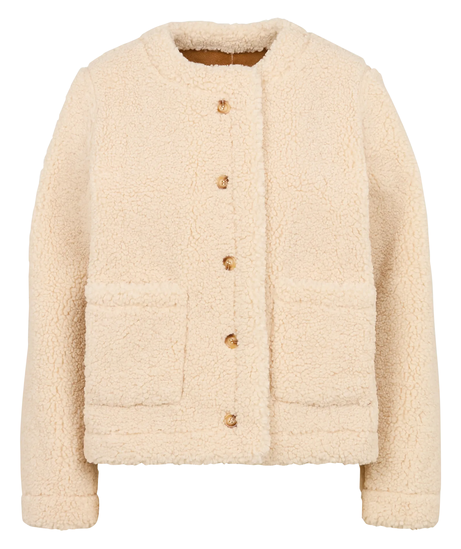 EDUNA  CHAQUETA CUELLO REDONDO DE SHERPA EN MARRON