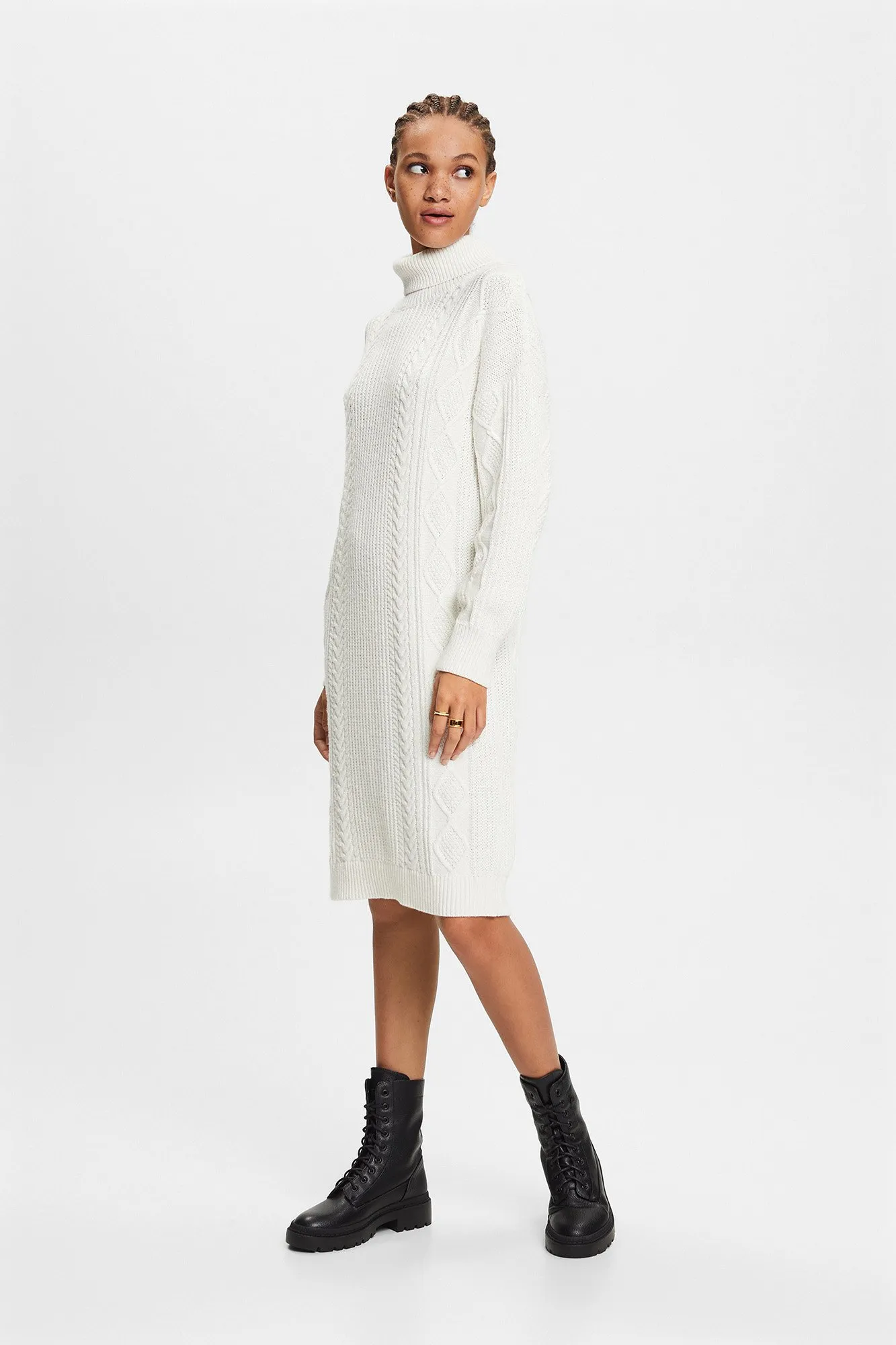 Esprit Vestido midi de punto cuello vuelto con algodón