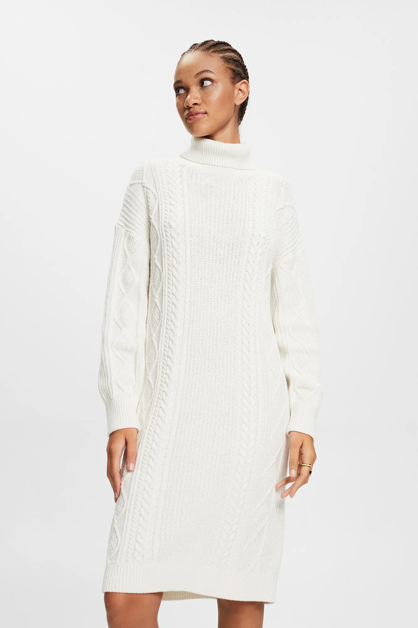 Esprit Vestido midi de punto cuello vuelto con algodón