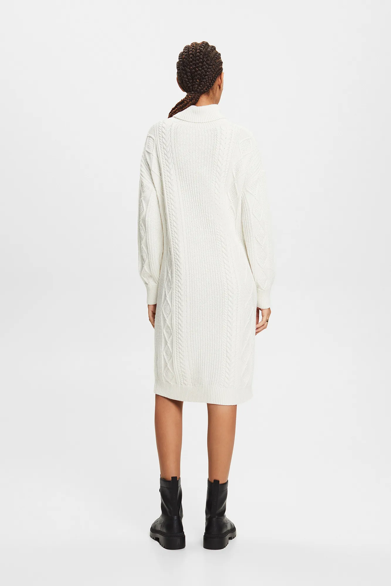 Esprit Vestido midi de punto cuello vuelto con algodón