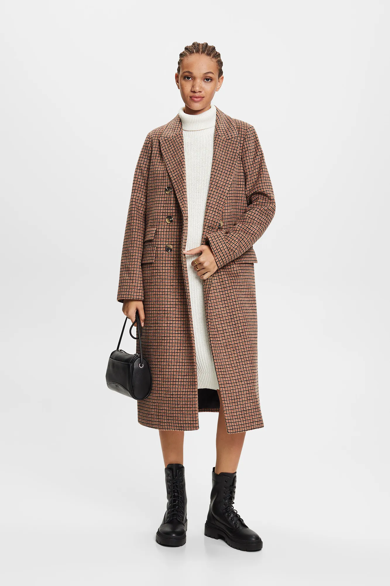 Esprit Vestido midi de punto cuello vuelto con algodón