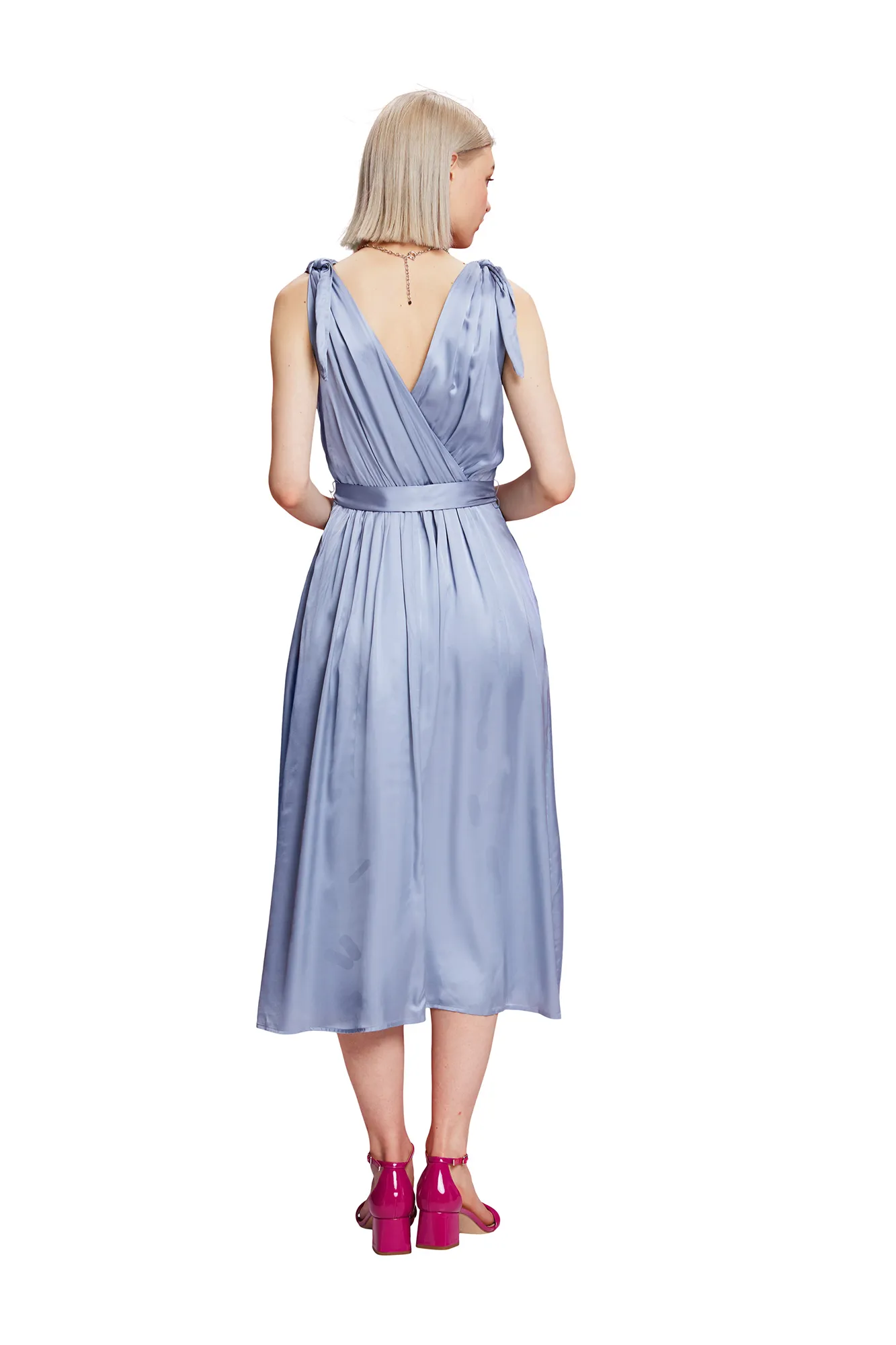 Esprit Vestido satinado midi tirantes lazos