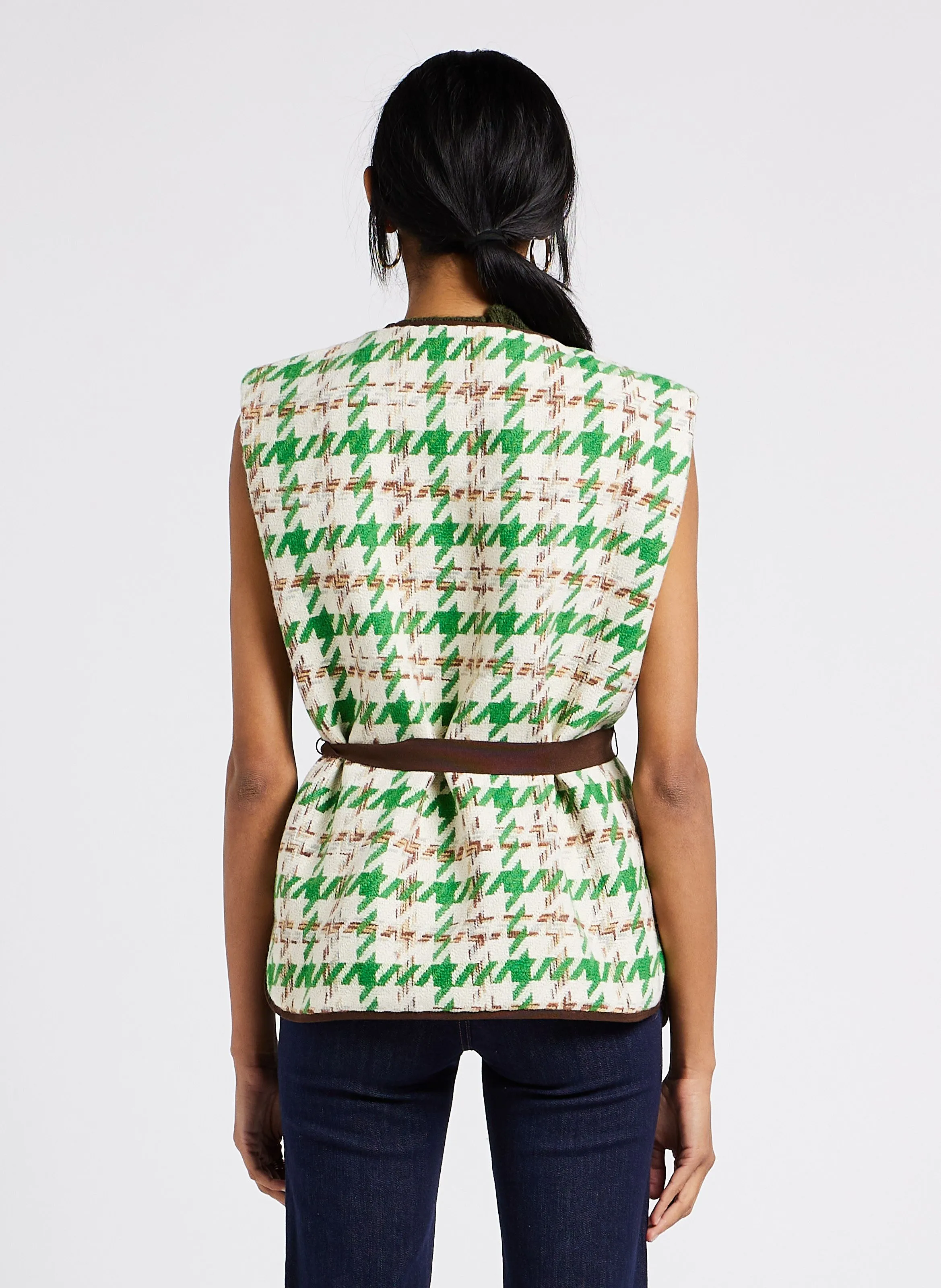 GIFUR  CHAQUETA DE JACQUARD DE PATA DE GALLO CON CUELLO EN PICO EN BEIGE