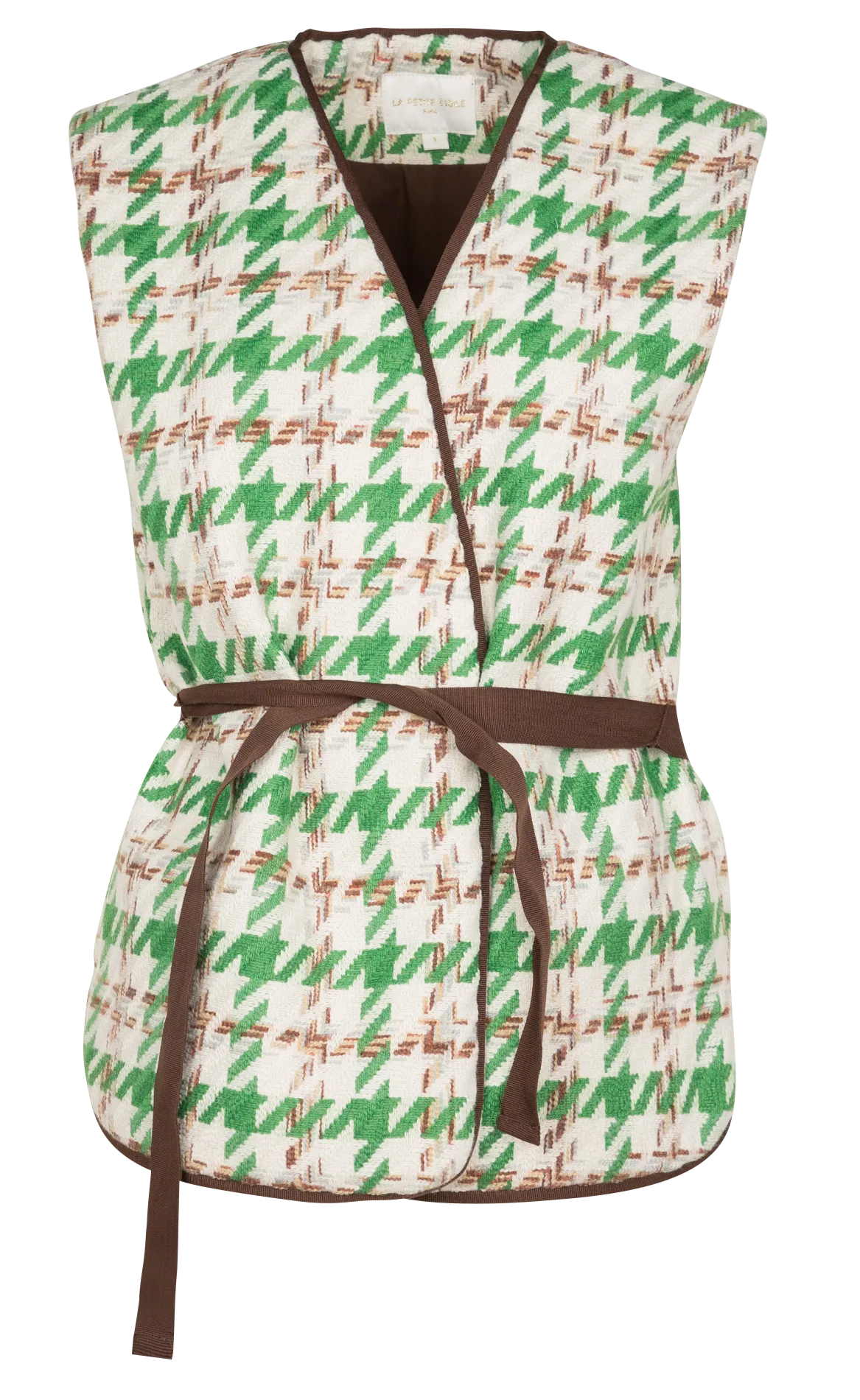 GIFUR  CHAQUETA DE JACQUARD DE PATA DE GALLO CON CUELLO EN PICO EN BEIGE