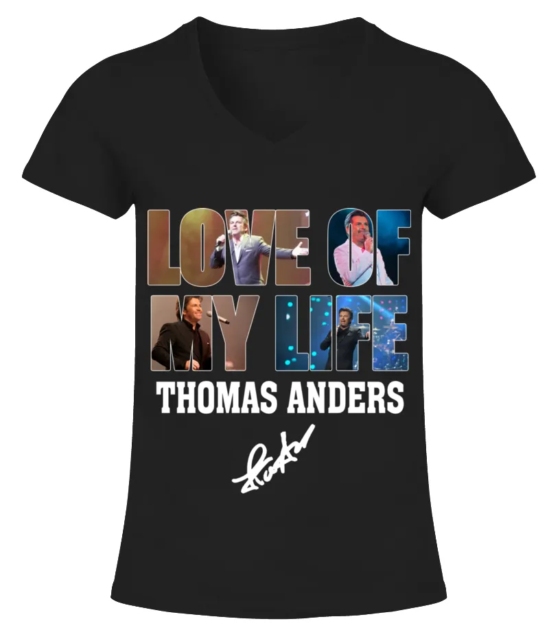 GREW UP LISTENING TO THOMAS ANDERS Camiseta cuello pico Mujer