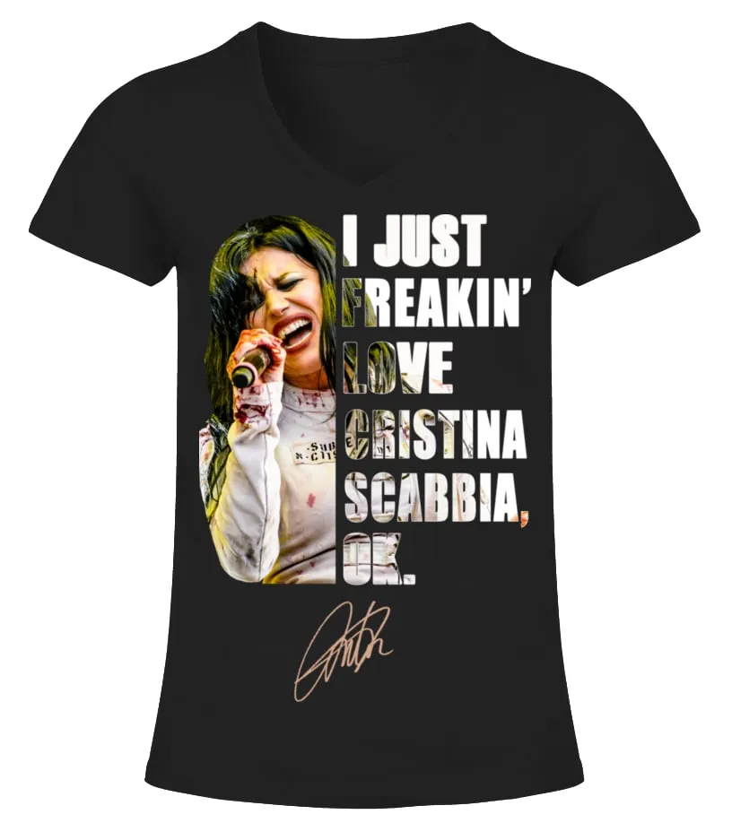I JUST FREAKIN' LOVE CRISTINA SCABBIA , OK. Camiseta cuello pico Mujer