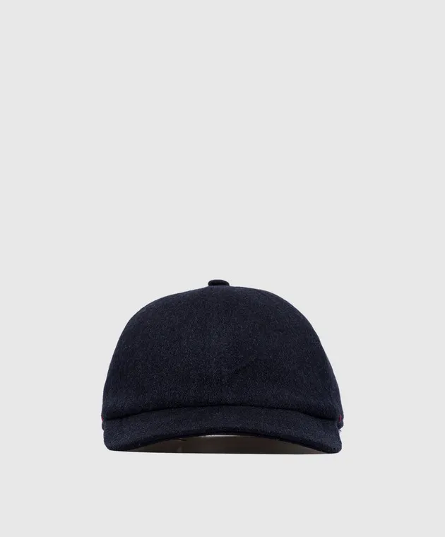 ISAIA Blue cashmere cap with logo embroidery