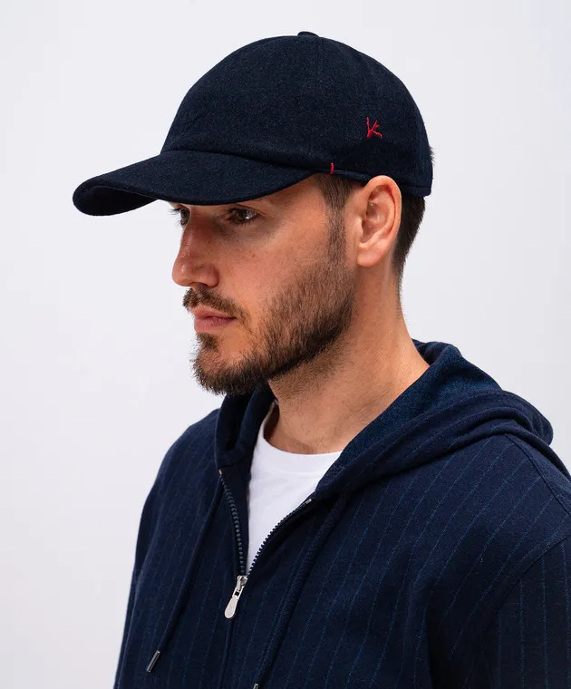 ISAIA Blue cashmere cap with logo embroidery