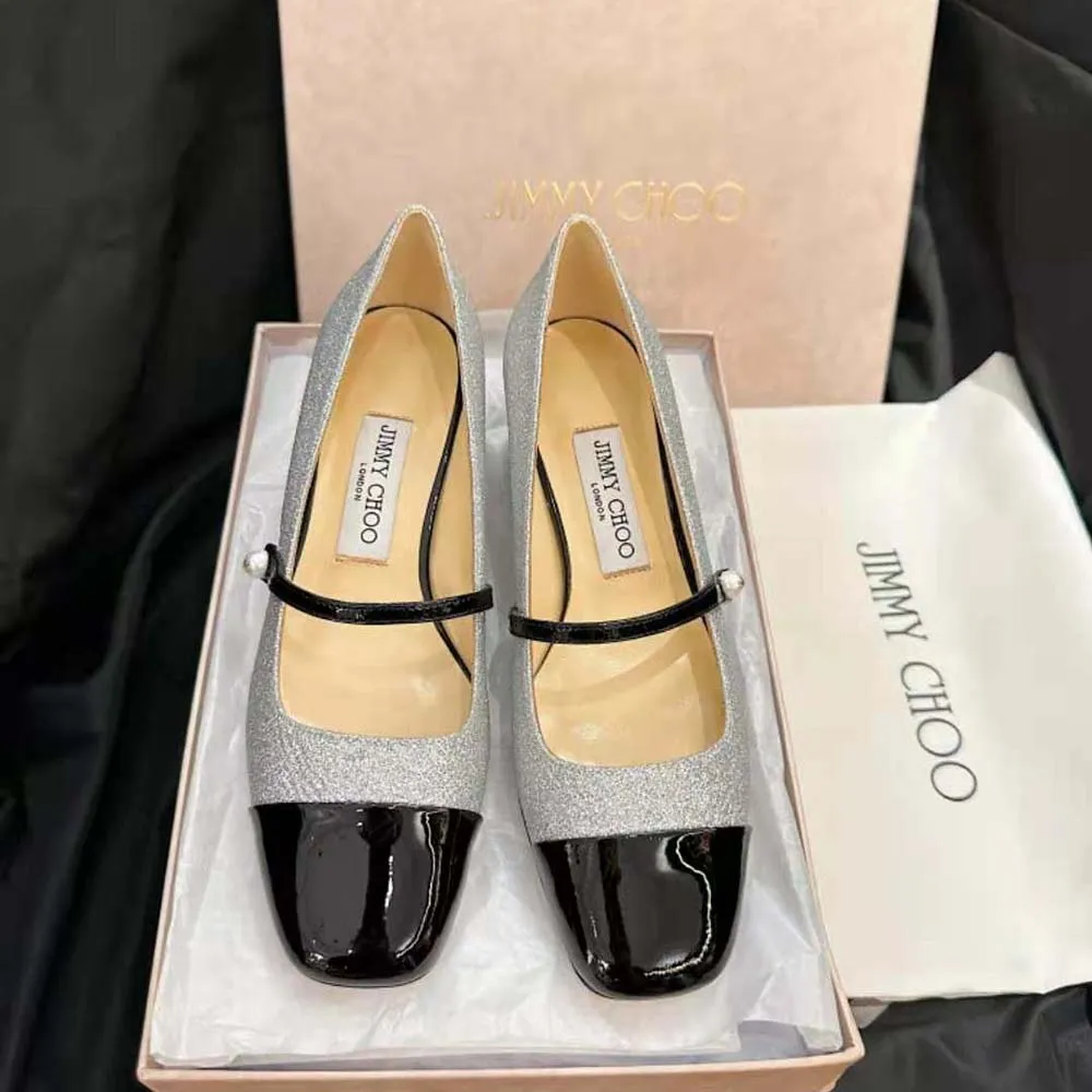 Jimmy Choo Mujer Elisa 45 Bombas plateadas con purpurina y charol