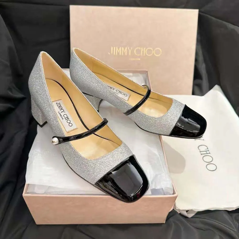 Jimmy Choo Mujer Elisa 45 Bombas plateadas con purpurina y charol