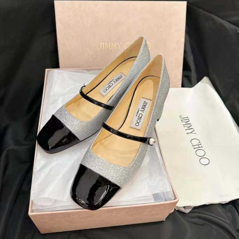 Jimmy Choo Mujer Elisa 45 Bombas plateadas con purpurina y charol