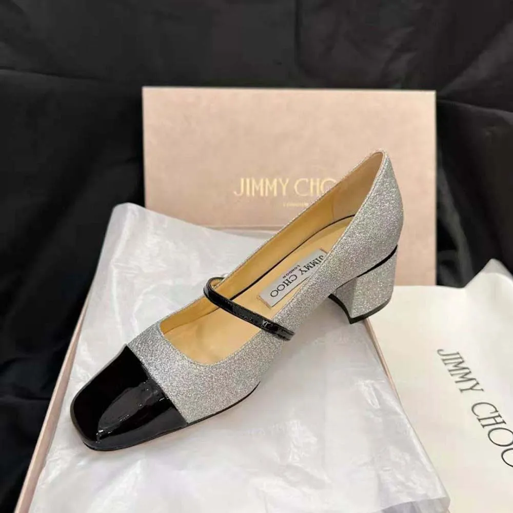 Jimmy Choo Mujer Elisa 45 Bombas plateadas con purpurina y charol